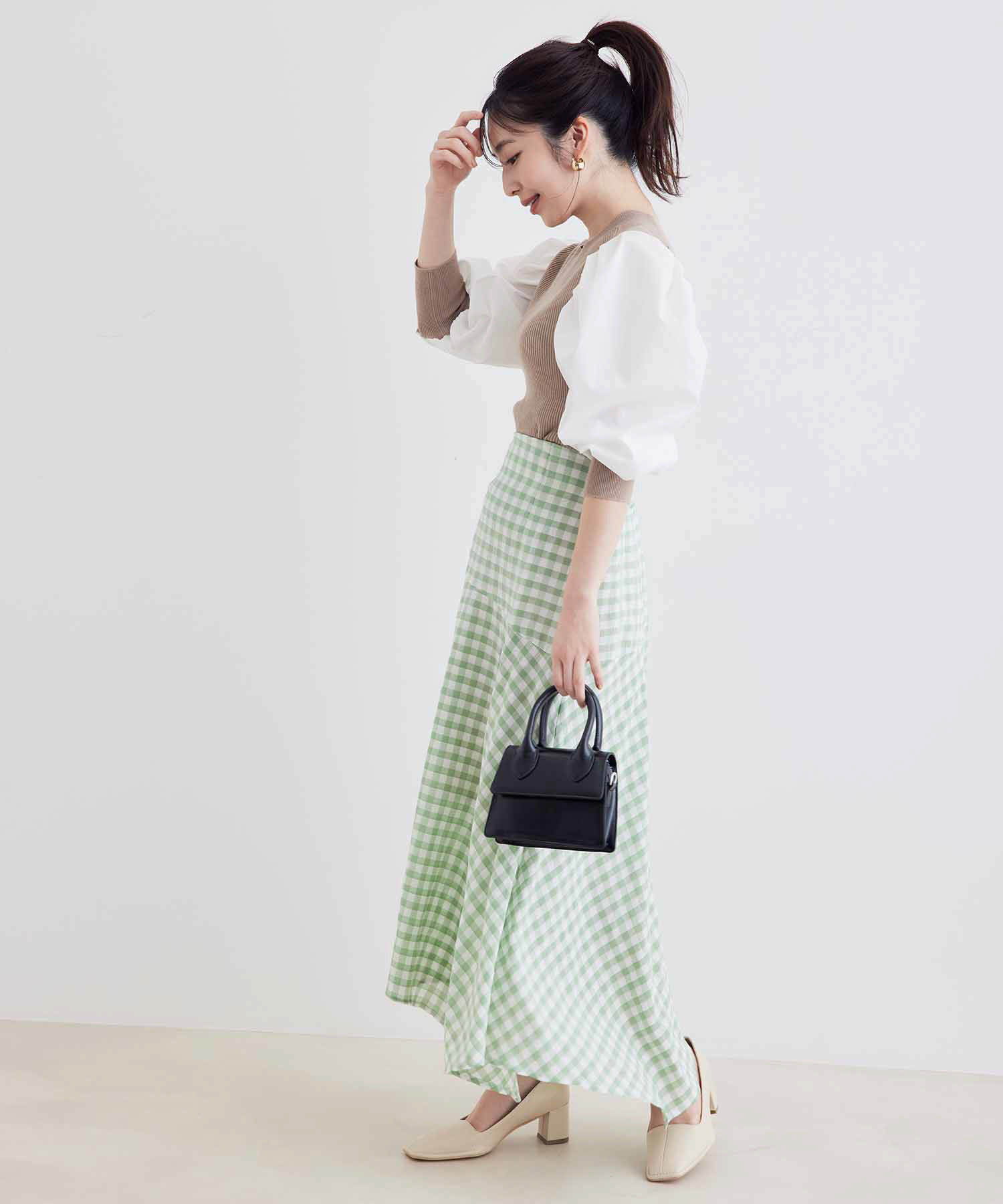 vis-a-vis「【WEB限定】異素材ボリューム袖ドッキングニットプルオーバー」|ニット・セーター|