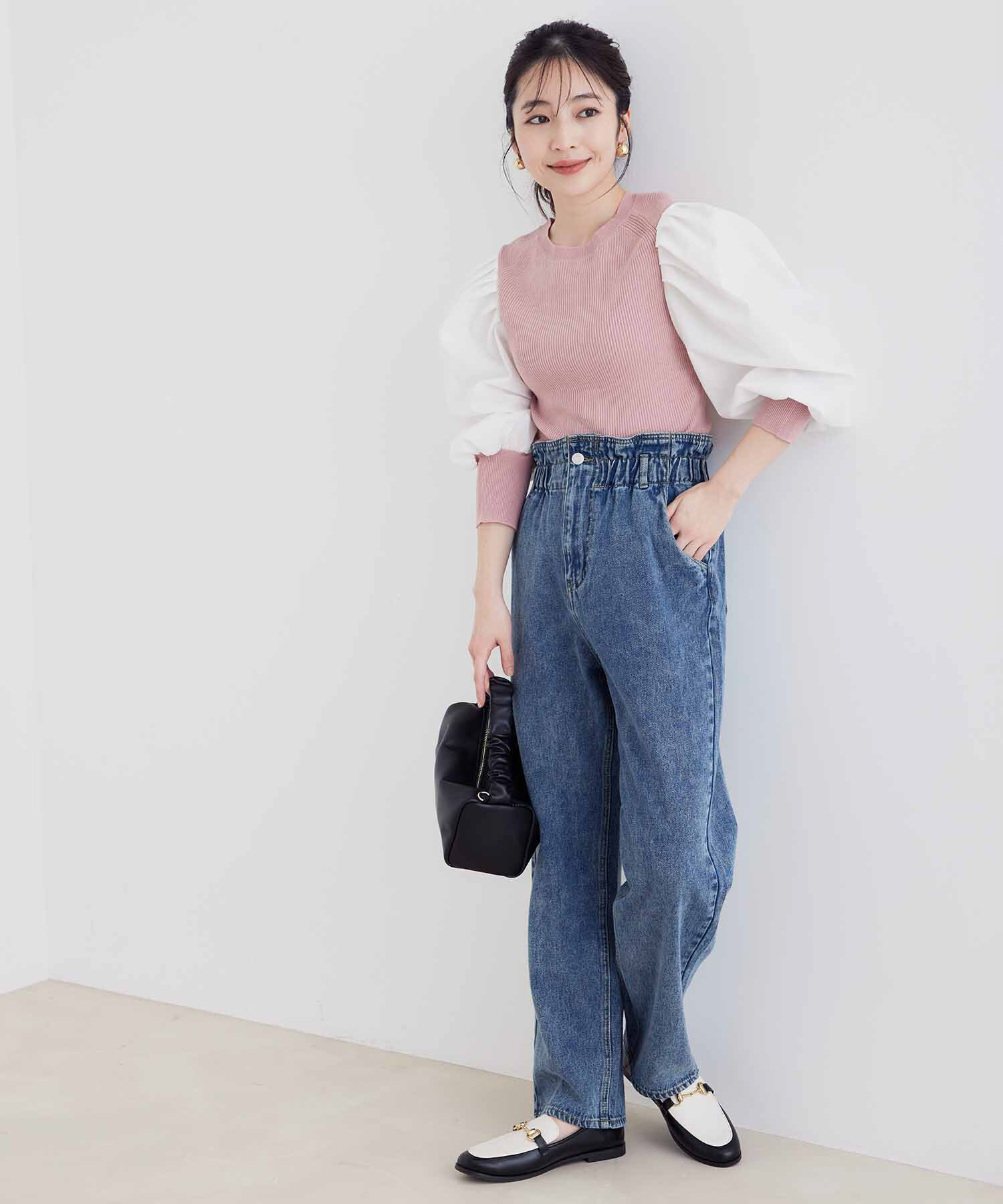 vis-a-vis「【WEB限定】異素材ボリューム袖ドッキングニットプルオーバー」|ニット・セーター|