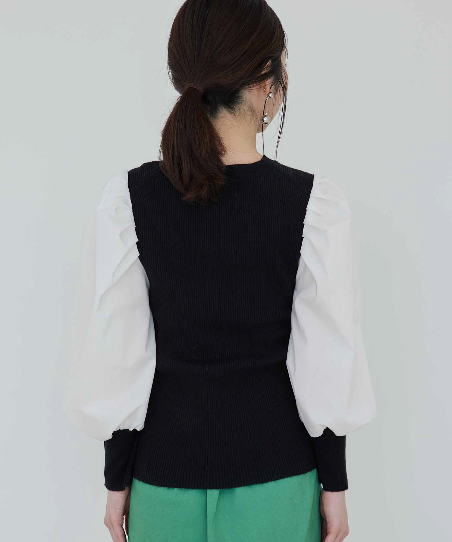 vis-a-vis「【WEB限定】異素材ボリューム袖ドッキングニットプルオーバー」|ニット・セーター|