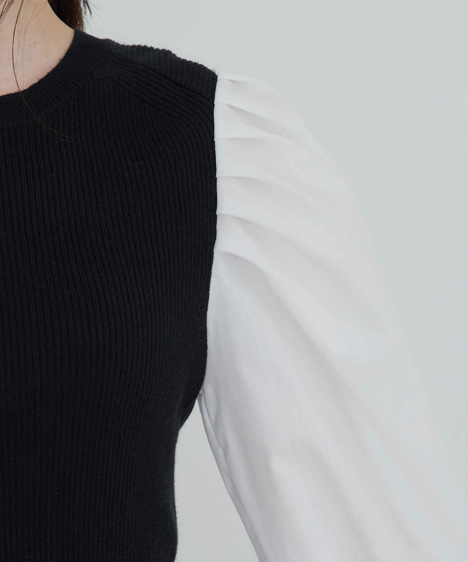 vis-a-vis「【WEB限定】異素材ボリューム袖ドッキングニットプルオーバー」|ニット・セーター|