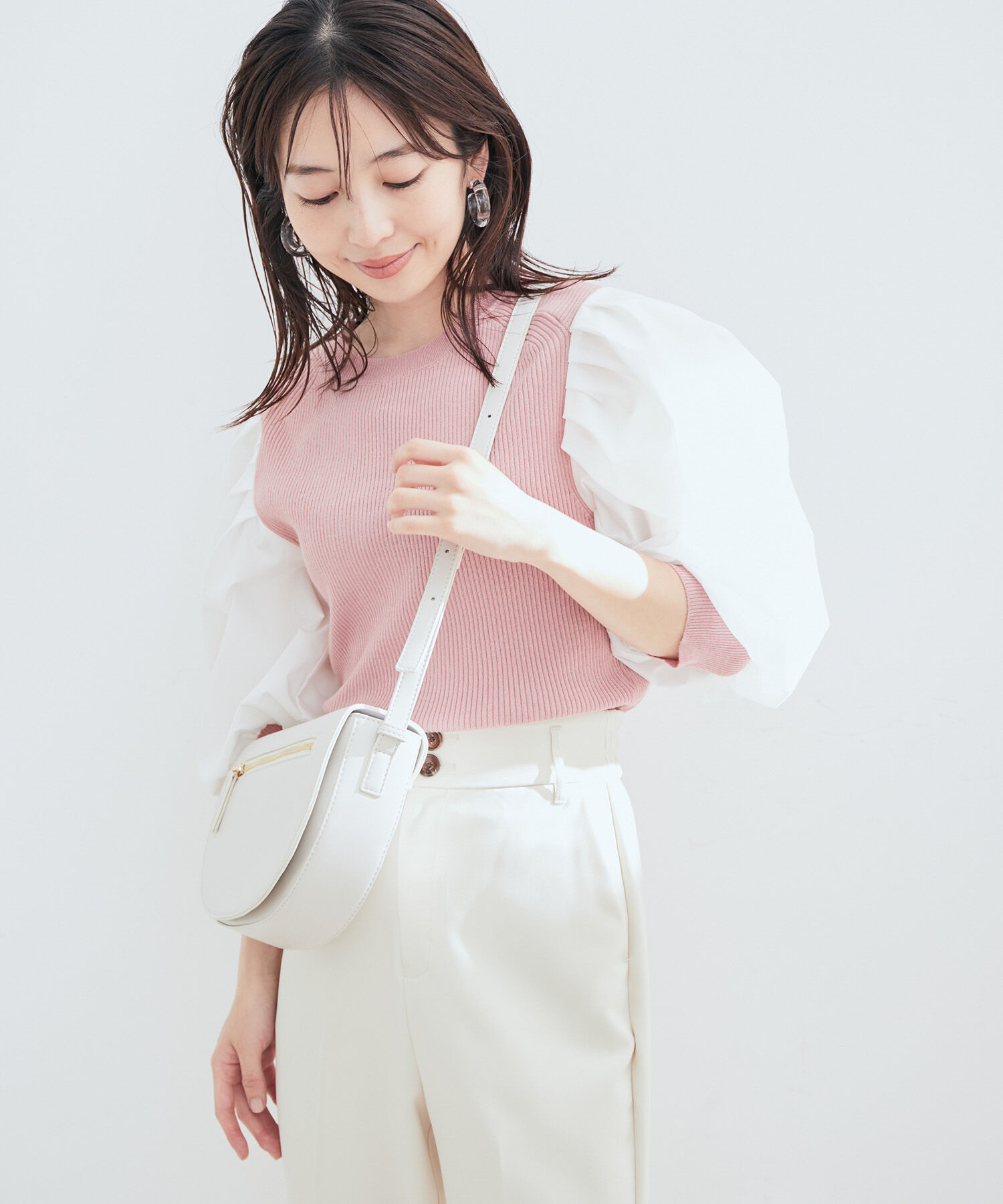 vis-a-vis「【WEB限定】異素材ボリューム袖ドッキングニットプルオーバー」|ニット・セーター|