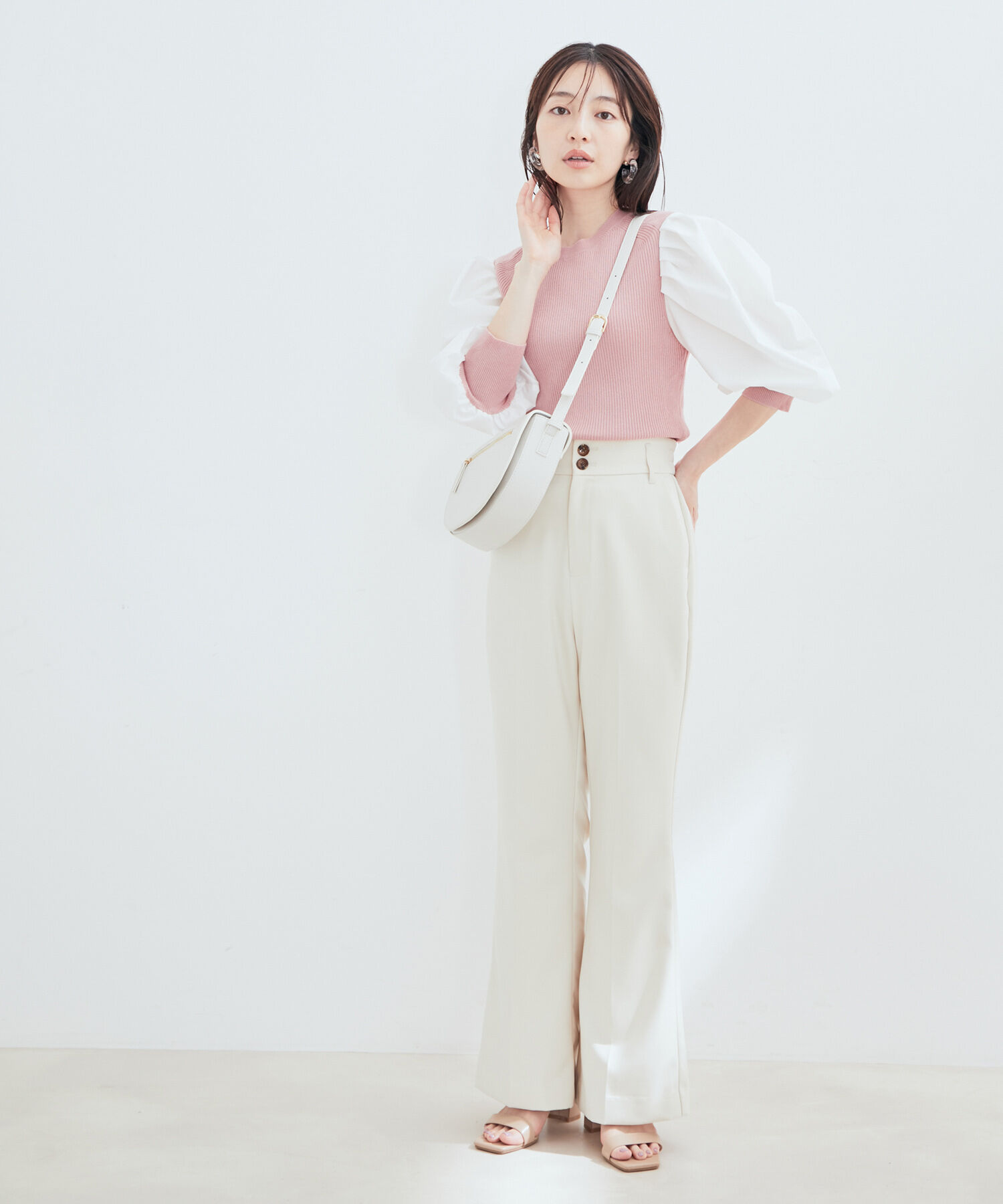 vis-a-vis「【WEB限定】異素材ボリューム袖ドッキングニットプルオーバー」|ニット・セーター|