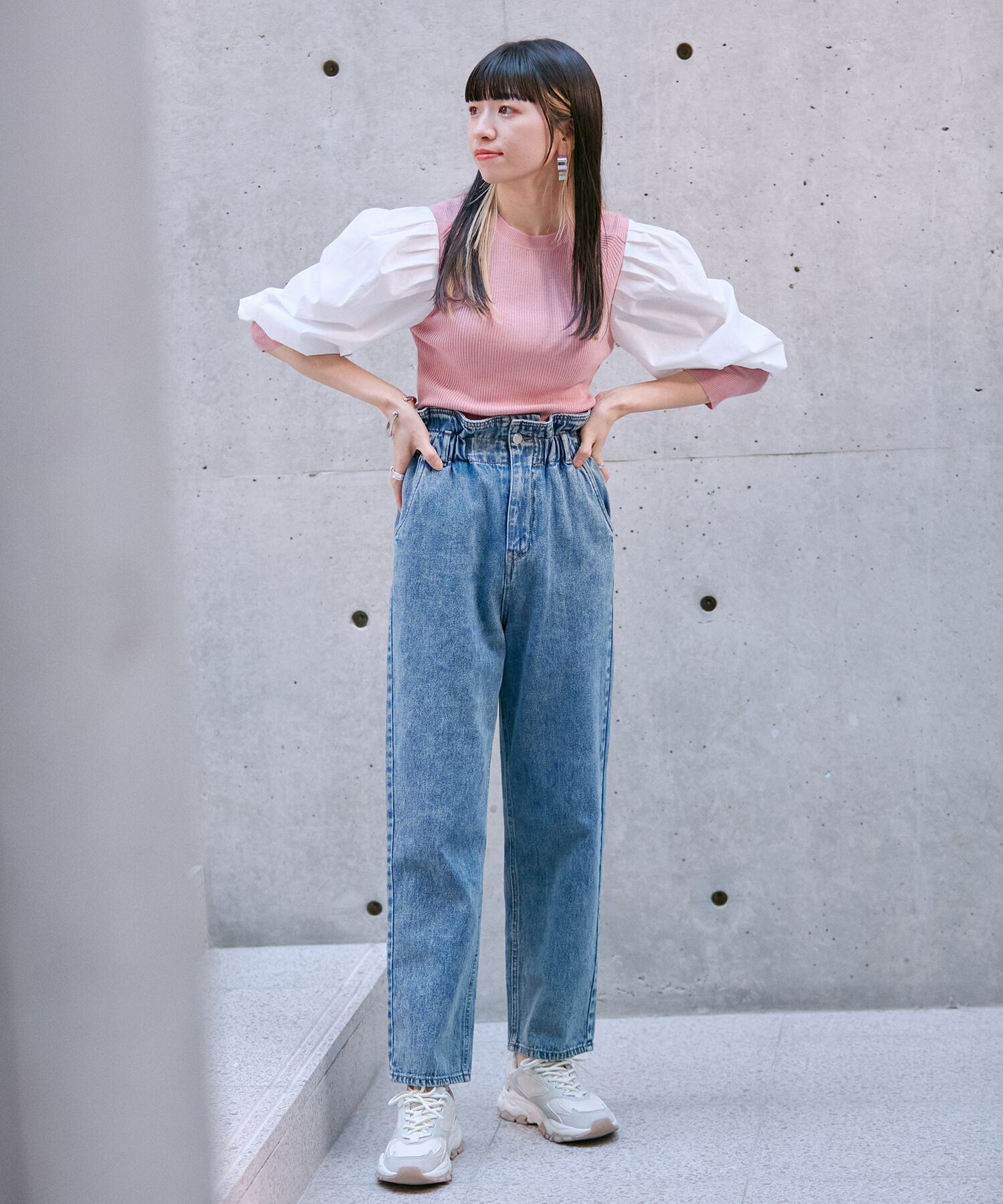 vis-a-vis「【WEB限定】異素材ボリューム袖ドッキングニットプルオーバー」|ニット・セーター|