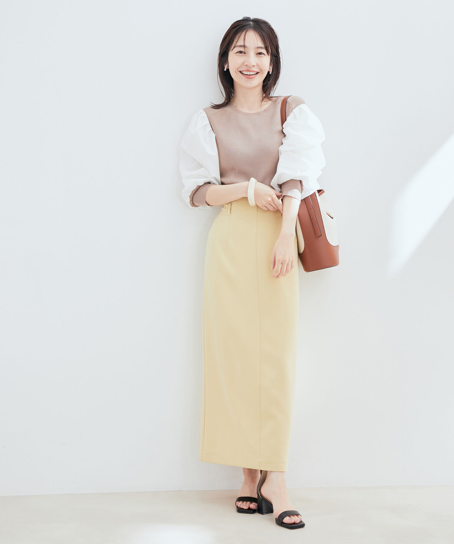 vis-a-vis「【WEB限定】異素材ボリューム袖ドッキングニットプルオーバー」|ニット・セーター|