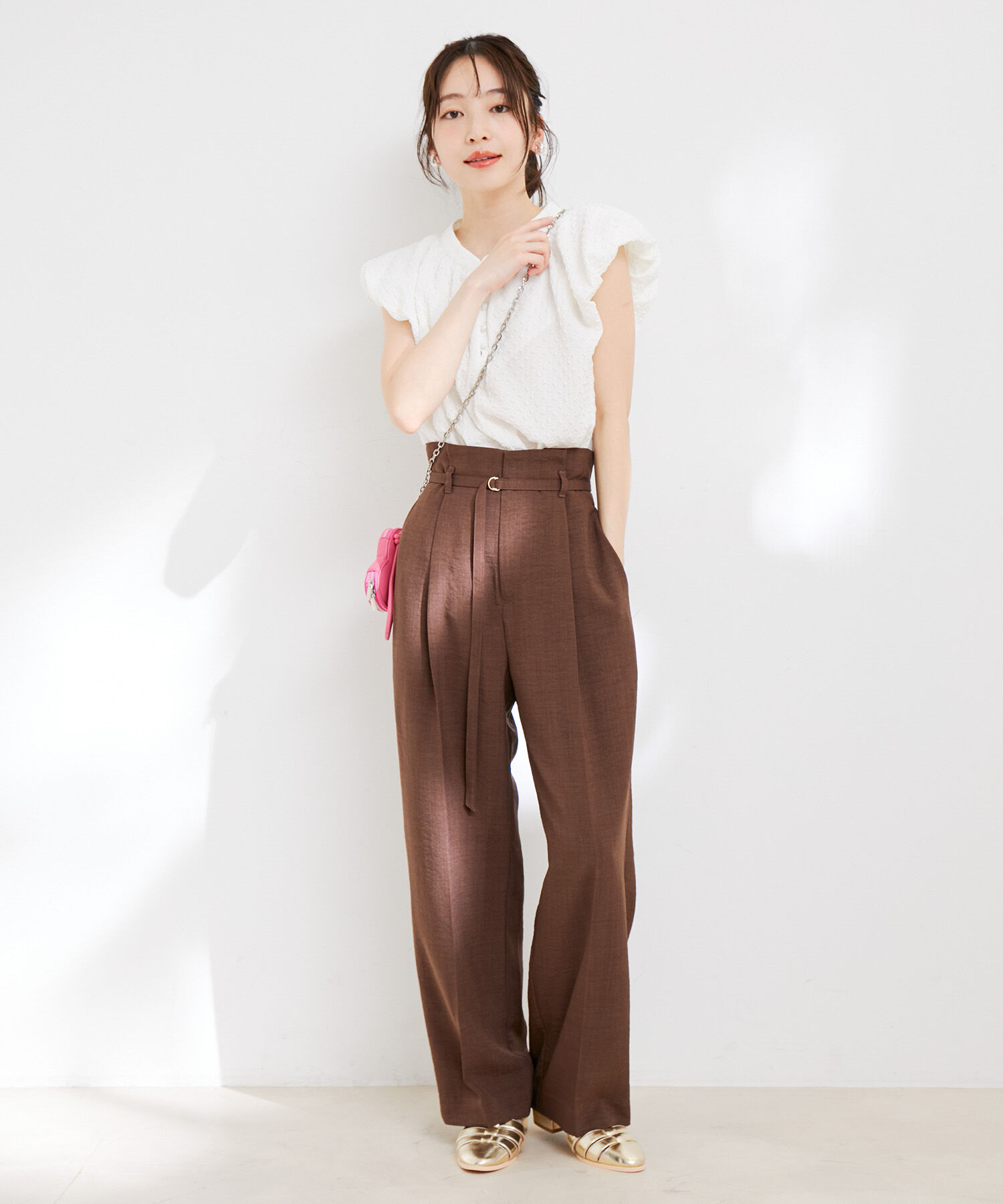 VIS「【接触冷感・洗える】美easy Dカンベルト付きワイドパンツ【セットアップ対応】」|スラックス|