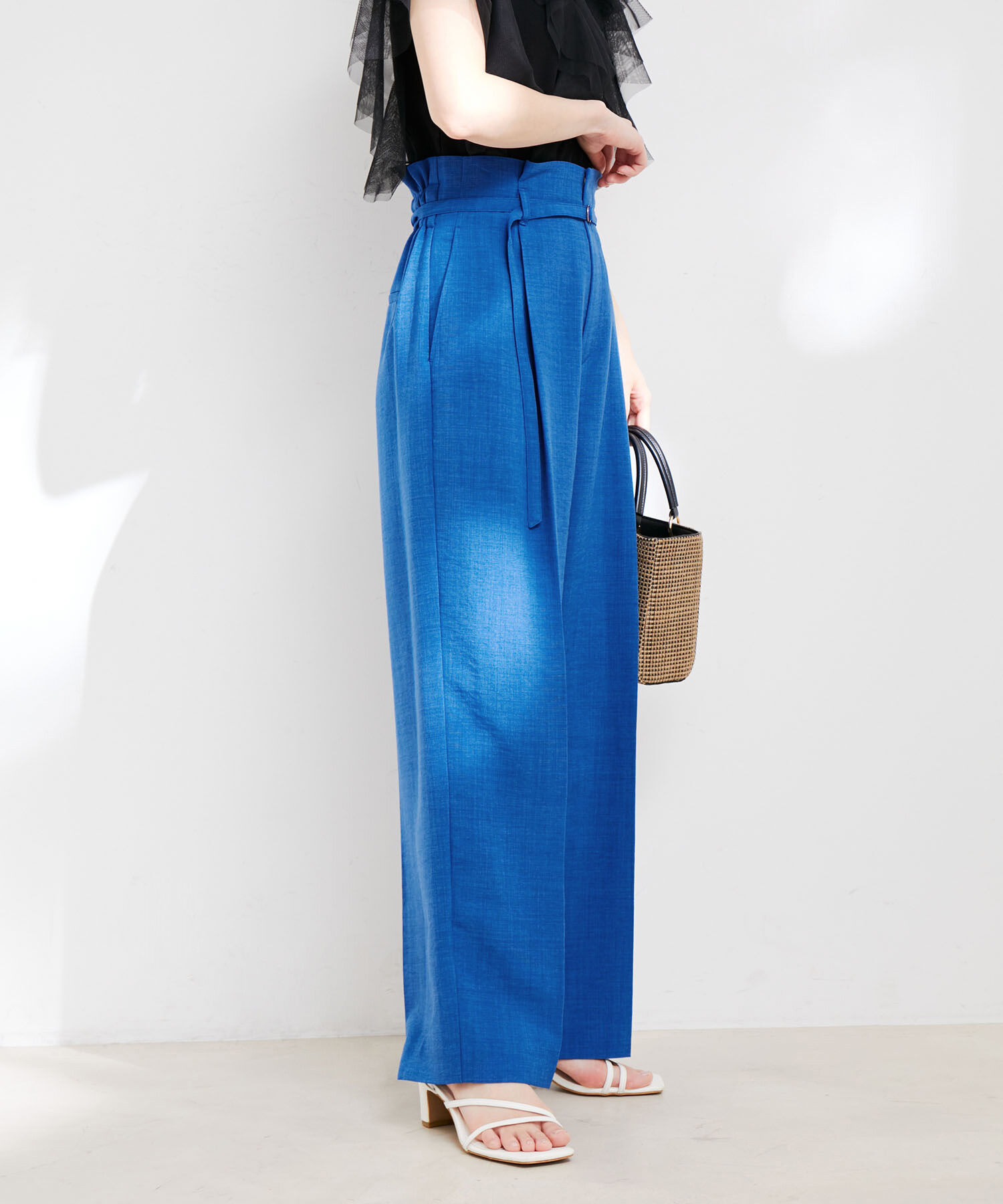 VIS「【接触冷感・洗える】美easy Dカンベルト付きワイドパンツ【セットアップ対応】」|スラックス|ブルー系(45)