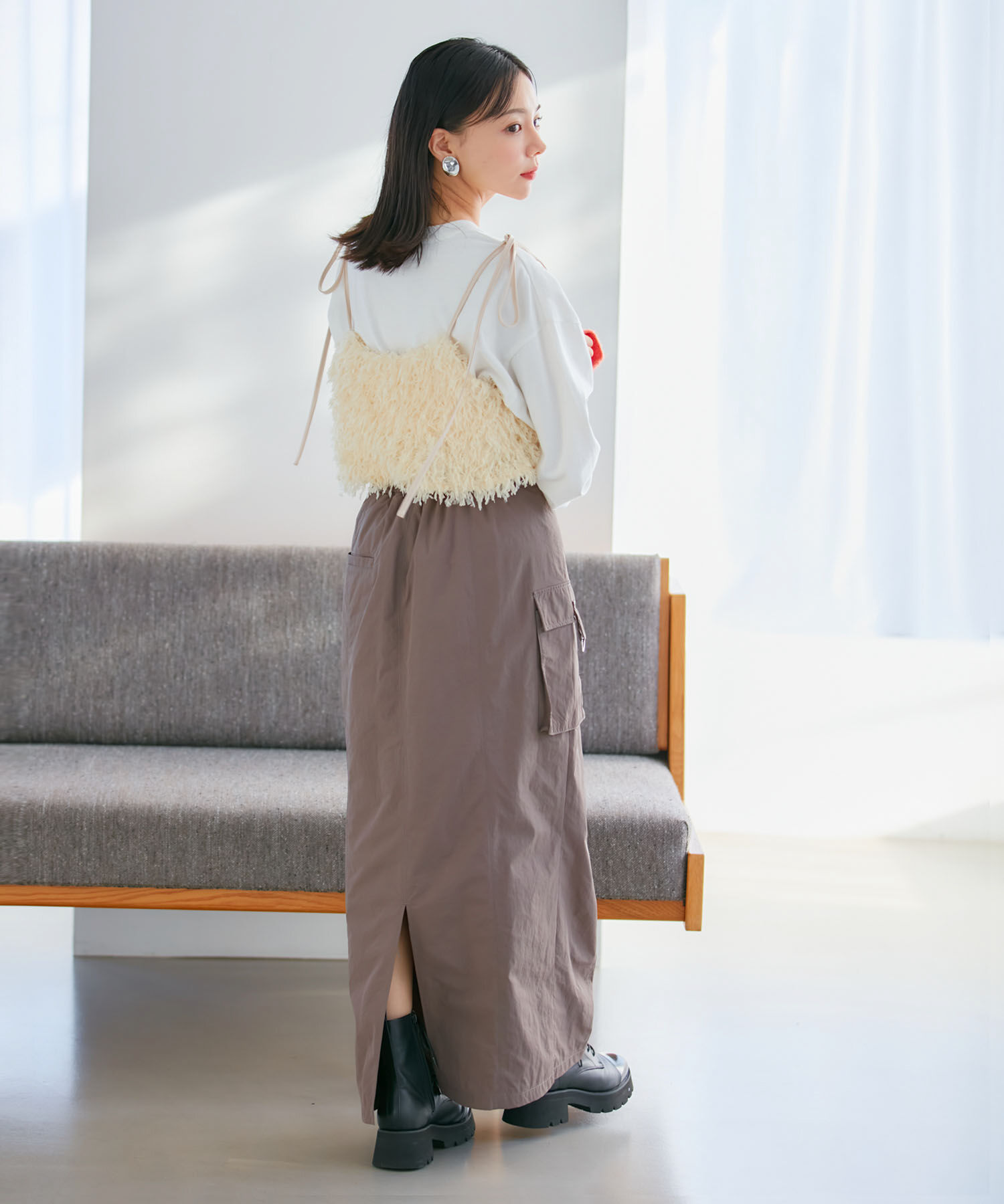 VIS「【洗える】裏起毛カーゴタイトスカート」|スカート|