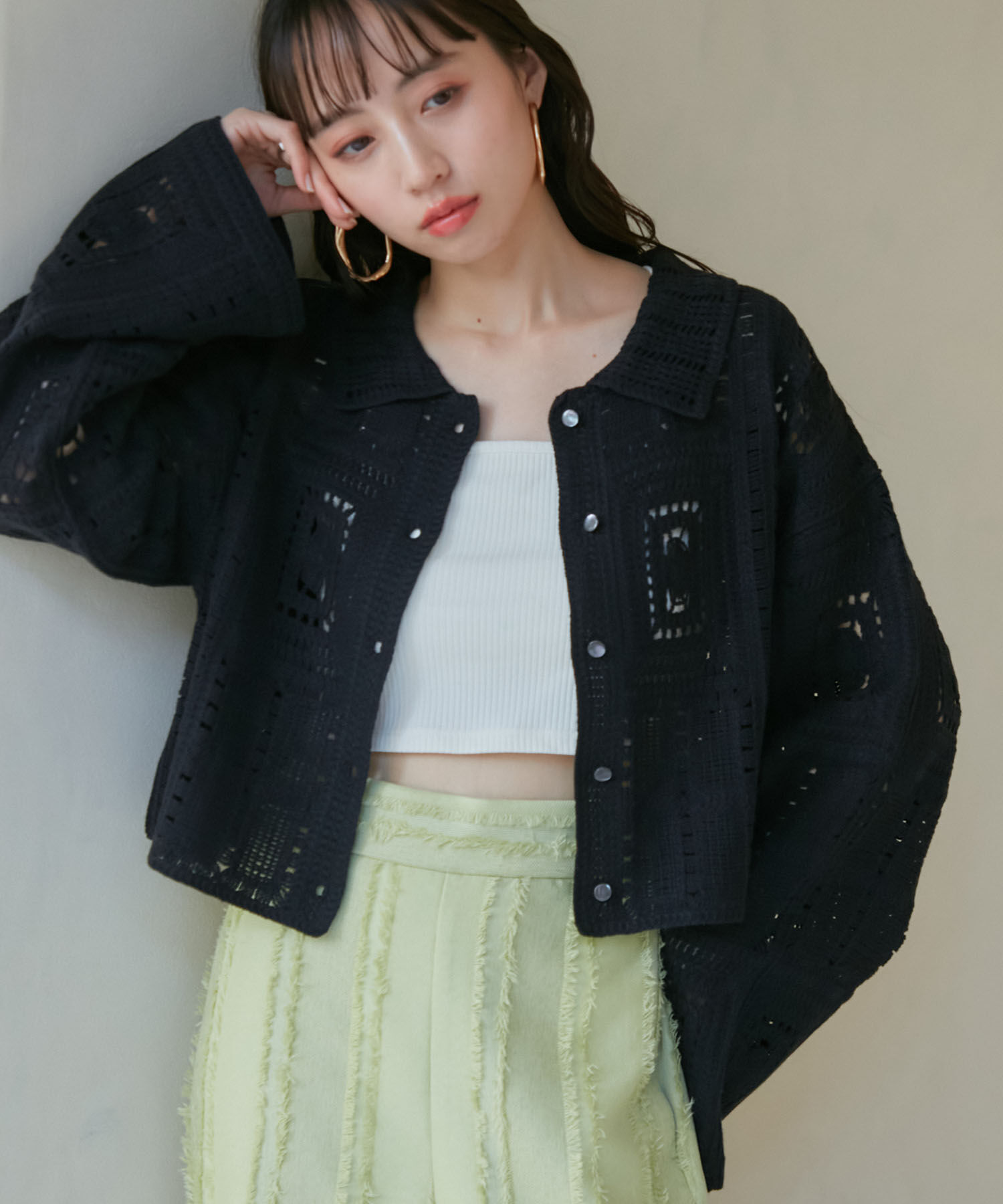 VIS「衿付きクロシェレースカーデガン」|カーディガン|