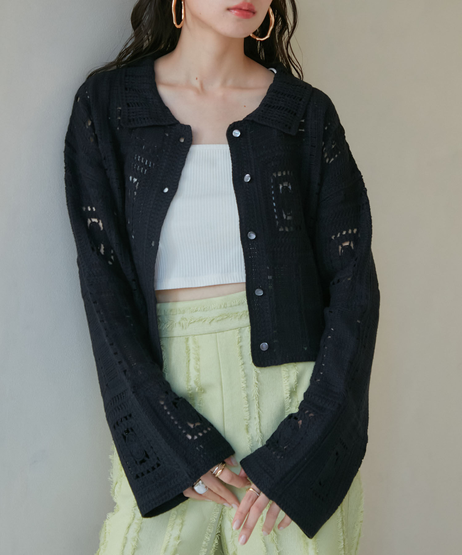 VIS「衿付きクロシェレースカーデガン」|カーディガン|