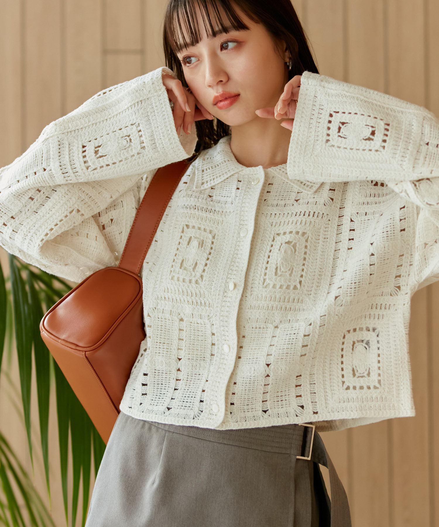 VIS「衿付きクロシェレースカーデガン」|カーディガン|