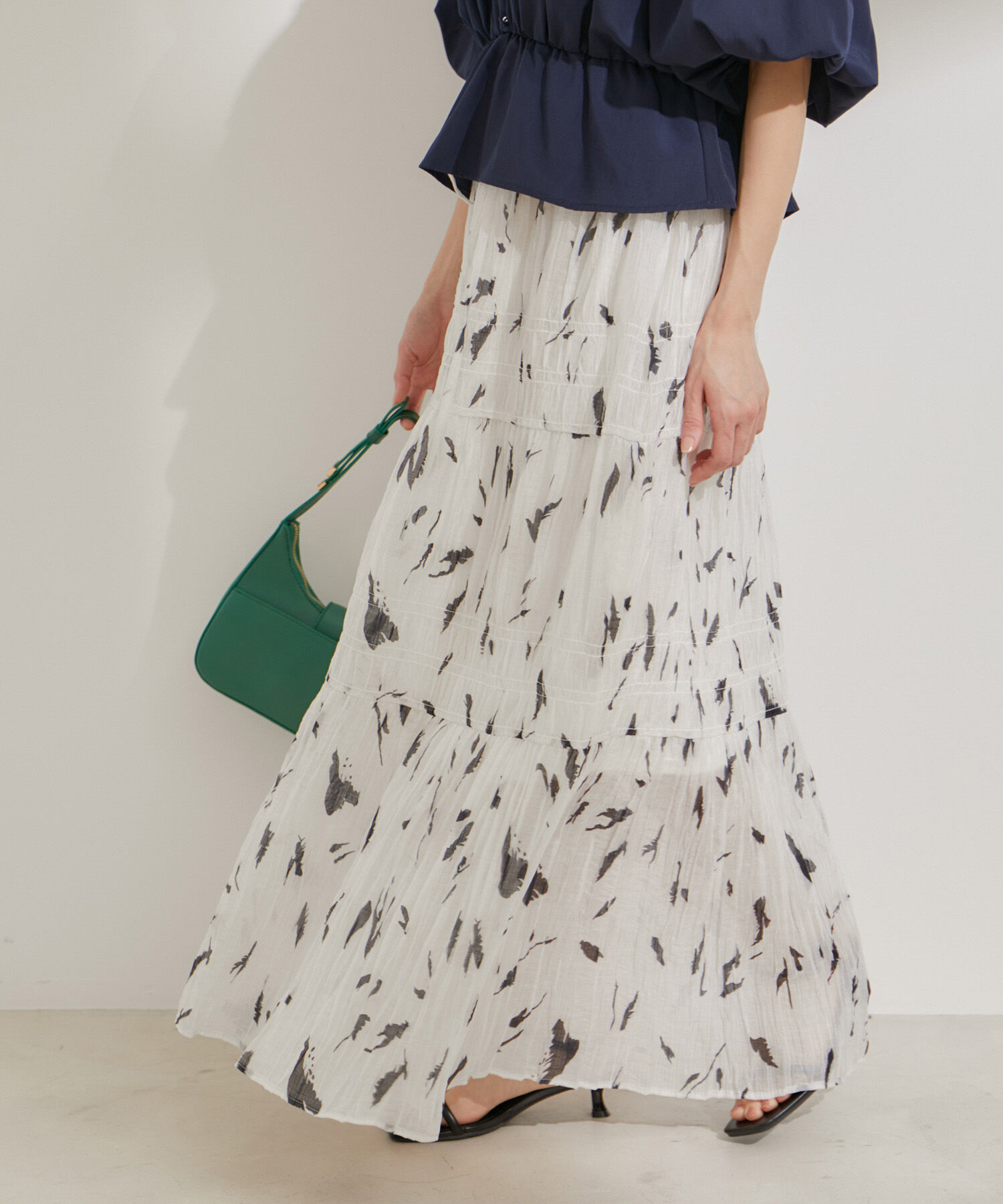 VIS「柄＆無地アソートシャーリングティアードスカート」|スカート|