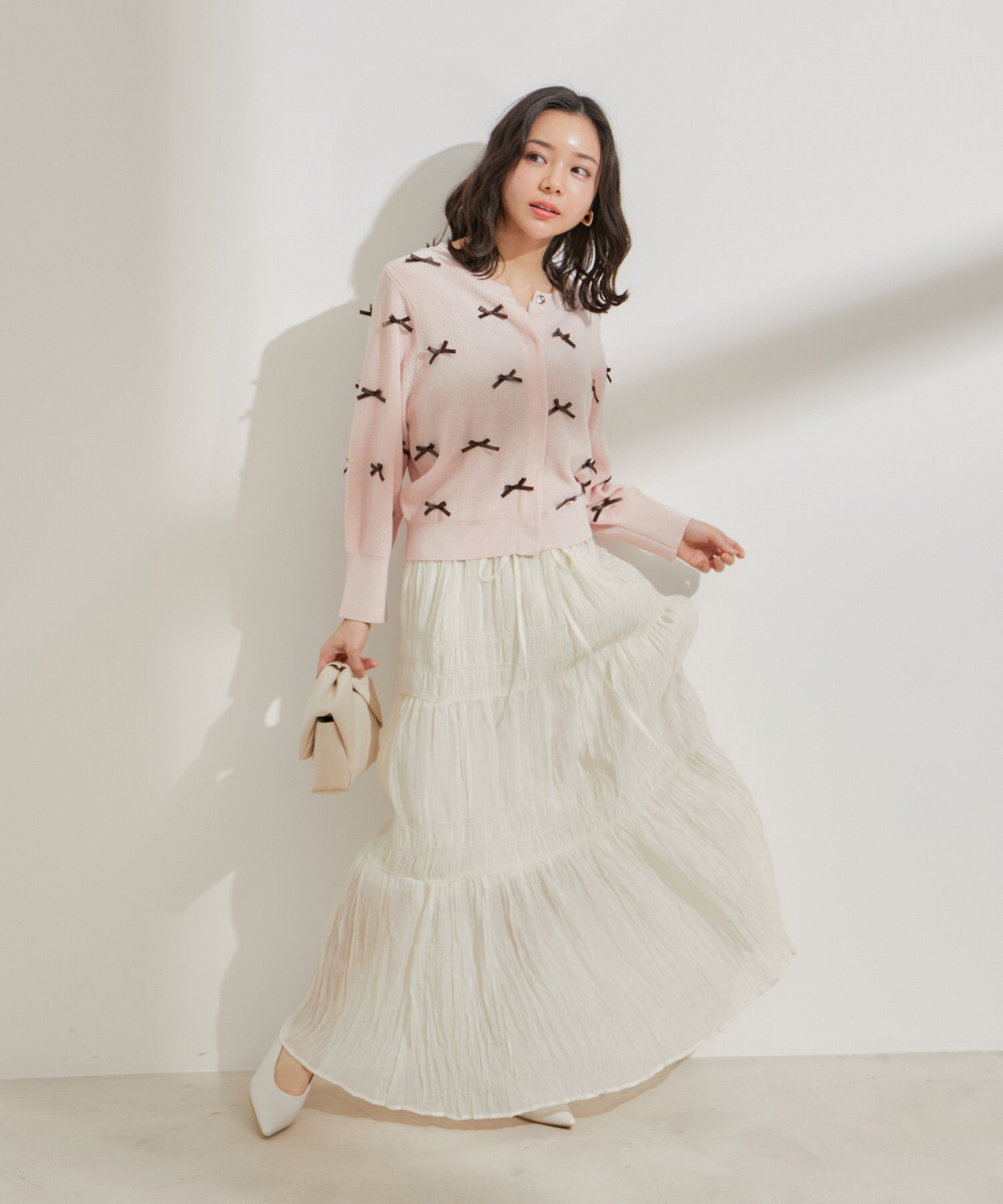 VIS「柄＆無地アソートシャーリングティアードスカート」|スカート|