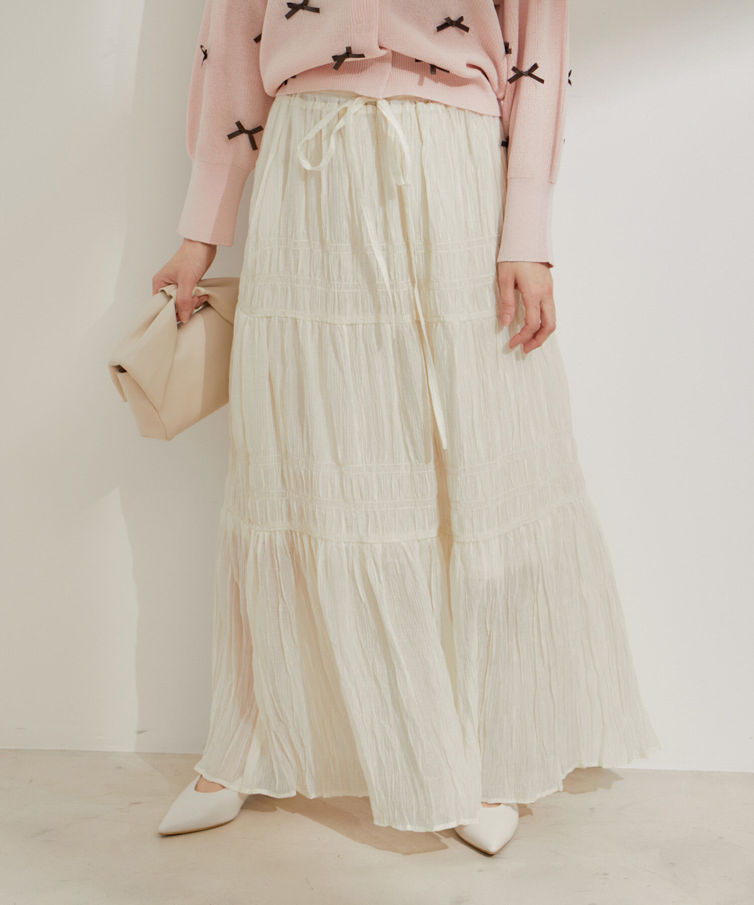 VIS「柄＆無地アソートシャーリングティアードスカート」|スカート|