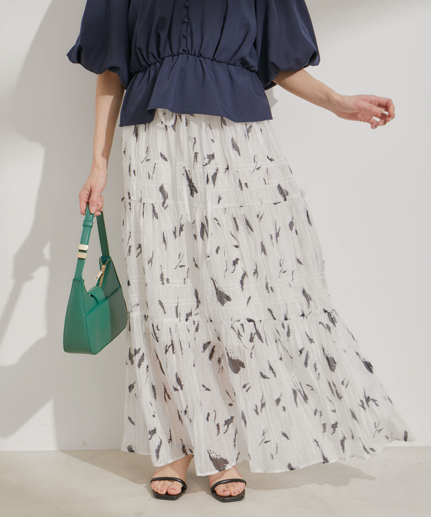 VIS「柄＆無地アソートシャーリングティアードスカート」|スカート|ホワイト系(11)