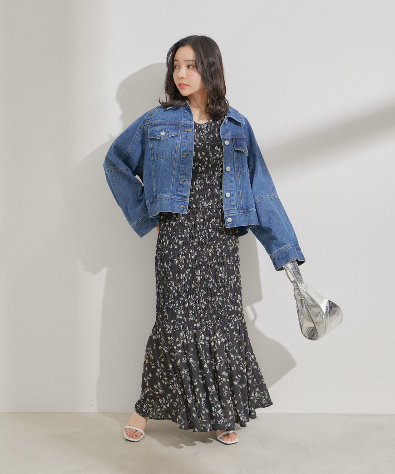 VIS「【セットアップ対応】花柄シャーリングブラウス」|シャツ・ブラウス|