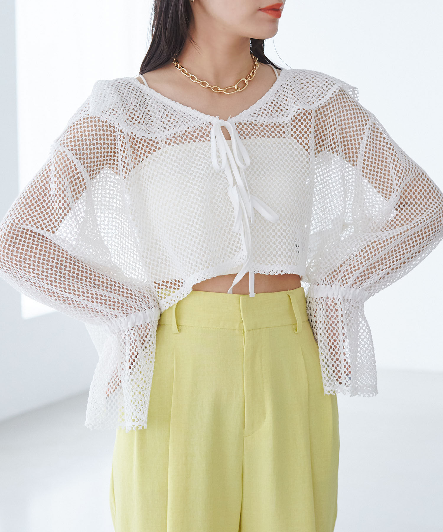 VIS「【前後2WAY】メッシュフリルカーディガン」|シャツ・ブラウス|