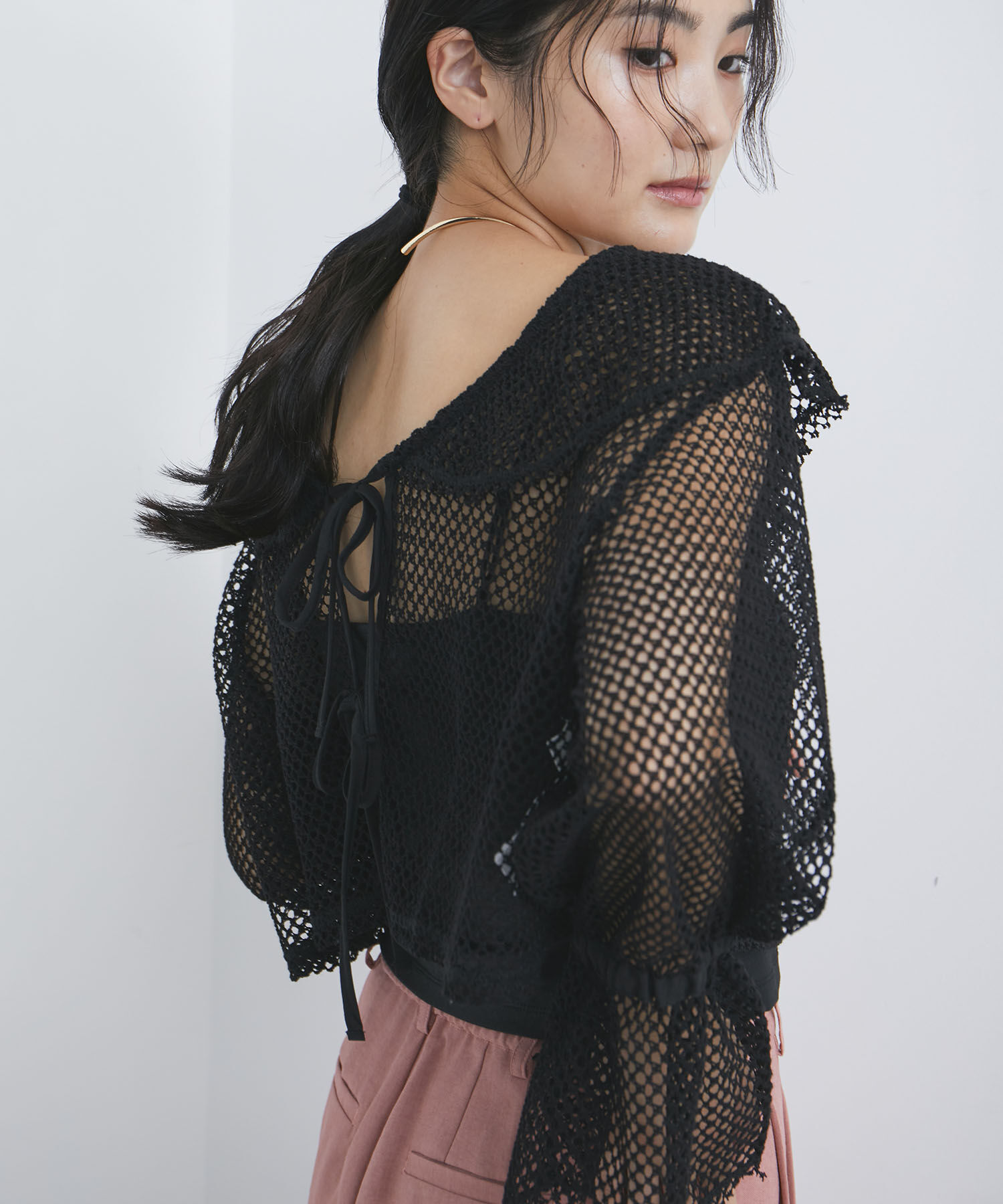 VIS「【前後2WAY】メッシュフリルカーディガン」|シャツ・ブラウス|