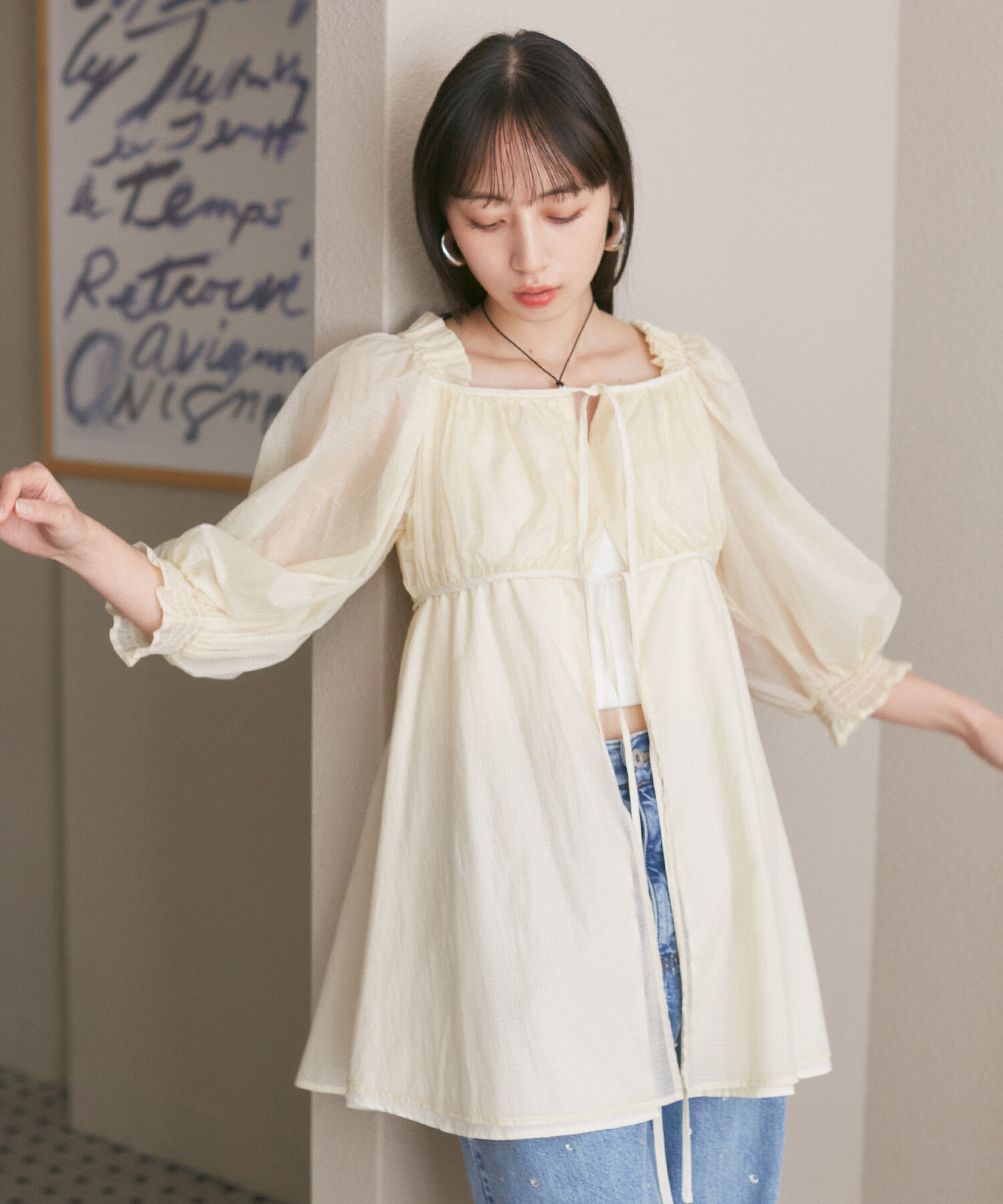 VIS「パフスリーブナイロンチュニックブラウス」|シャツ・ブラウス|