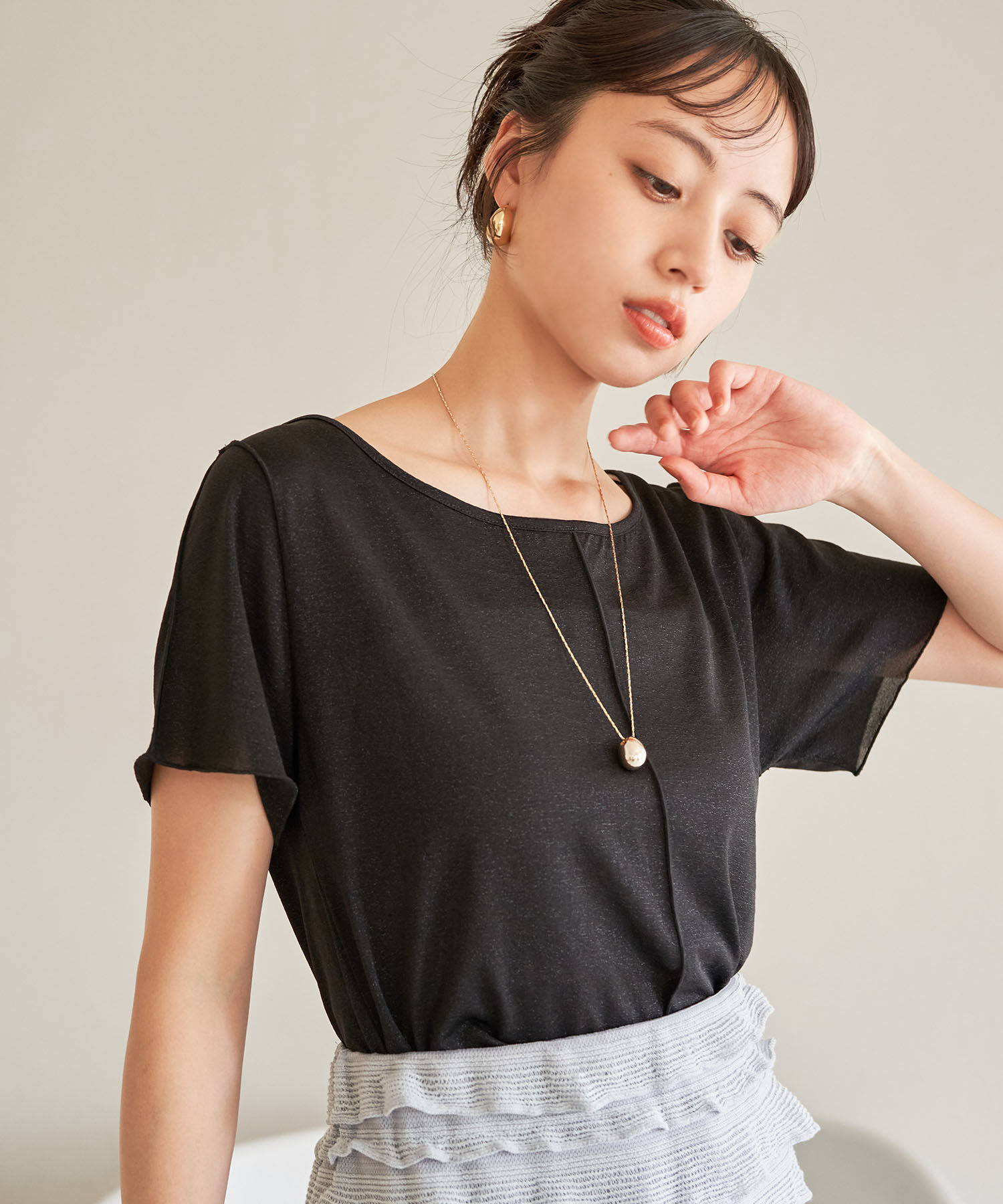 VIS「【洗える】ラメメローTシャツ」|Tシャツ・カットソー|ブラック(01)