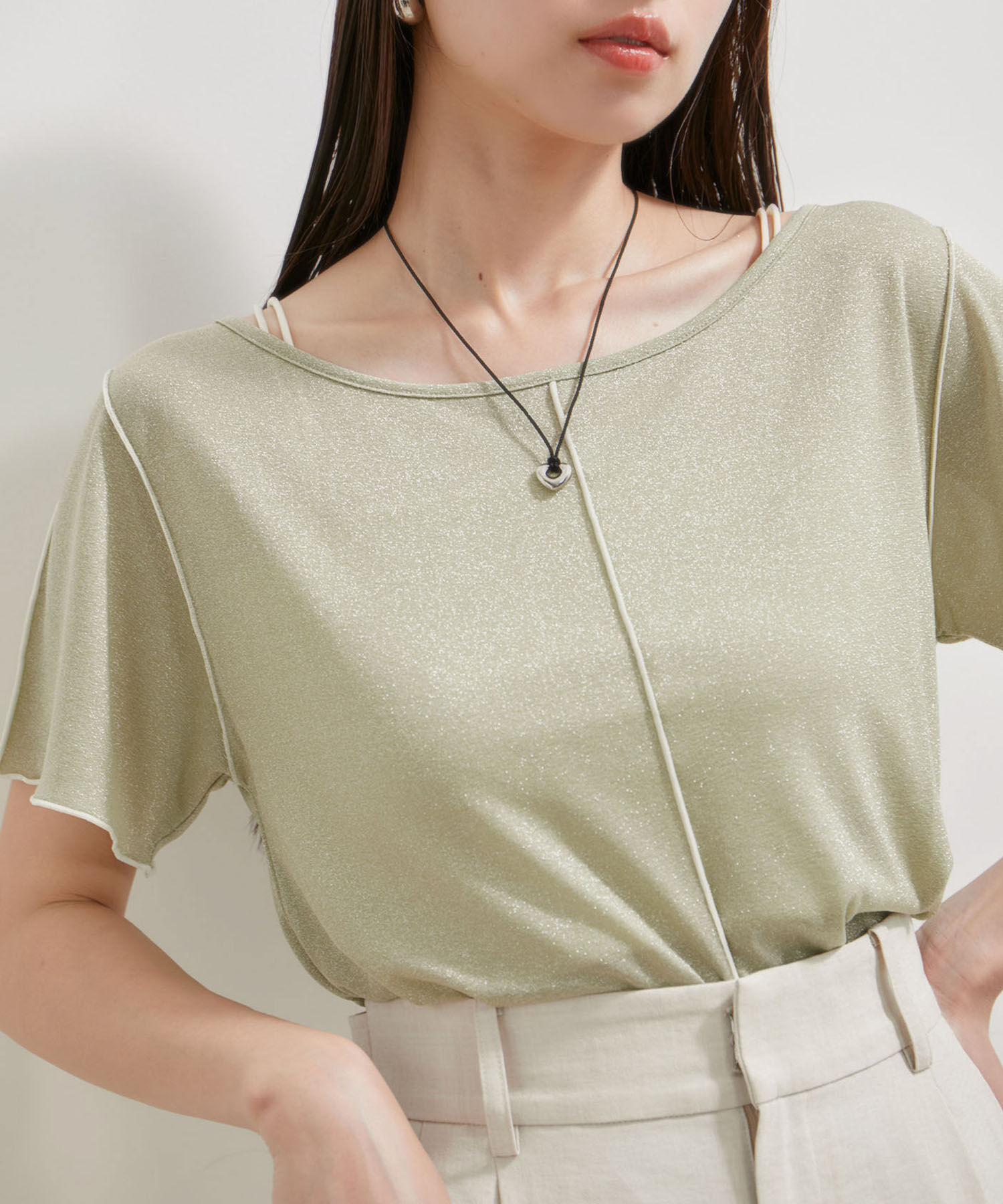 VIS「【洗える】ラメメローTシャツ」|Tシャツ・カットソー|クリーム(83)