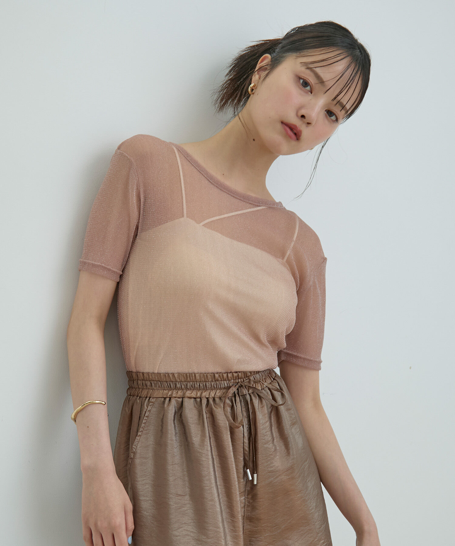 VIS「【洗える】シアーラメレイヤードTシャツ」|Tシャツ・カットソー|