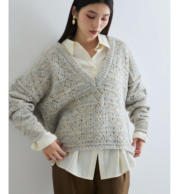 VIS「ミックスカラー深Vネックニット」|ニット・セーター|ベージュサブ