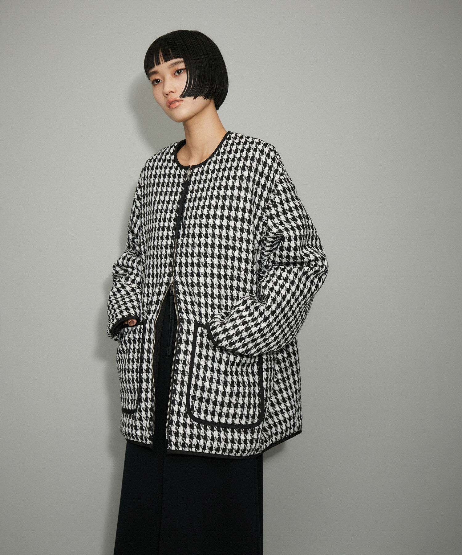 ADAM ET ROPE'「【WEB限定】リバーシブルツイードブルゾン」|ブルゾン・スタジャン|ブラック系(02)