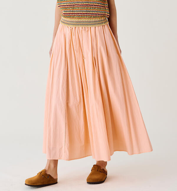  「INDIA INDUSTRY | コットンポプリン ギャザースカート WOMEN」|スカート|PINK系1