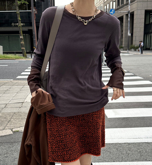  「【柔らかい着心地】袖シアーリブTEE」|Tシャツ・カットソー|