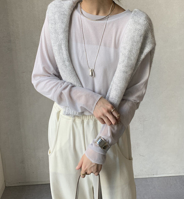  「【柔らかい着心地】袖シアーリブTEE」|Tシャツ・カットソー|ライトグレー