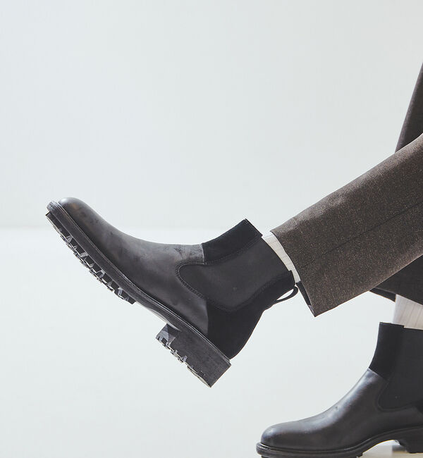 alfredoBANNISTER「ベロア切替 サイドゴアブーツ」|ショートブーツ|ブラック