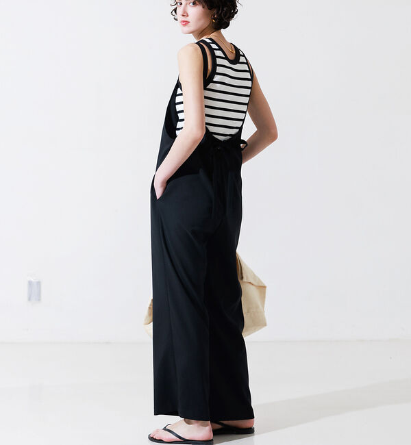 Rouge vif「リネンライクストレッチサロペット」|オールインワン|ブラック