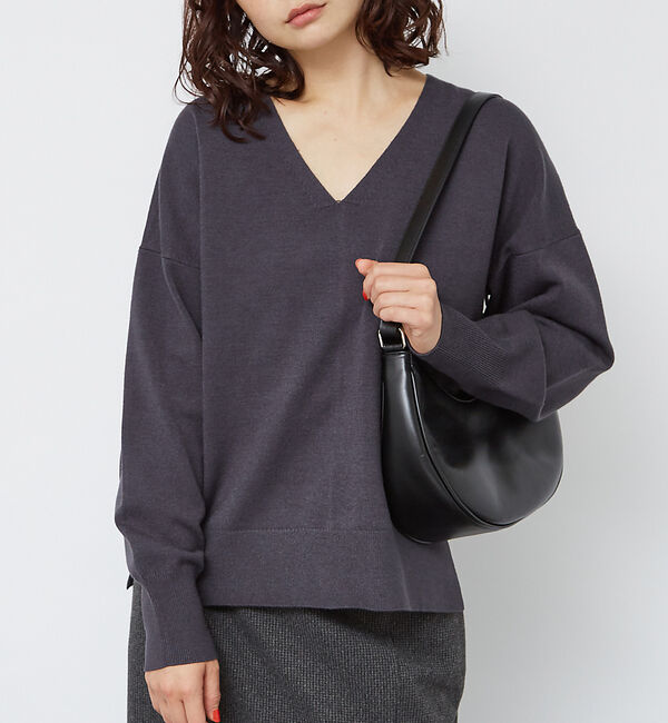 Rouge vif「Vネックドロップスリーブハイゲージニット」|ニット・セーター|チャコールグレー