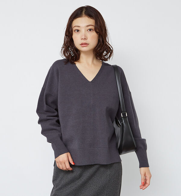 Rouge vif「Vネックドロップスリーブハイゲージニット」|ニット・セーター|