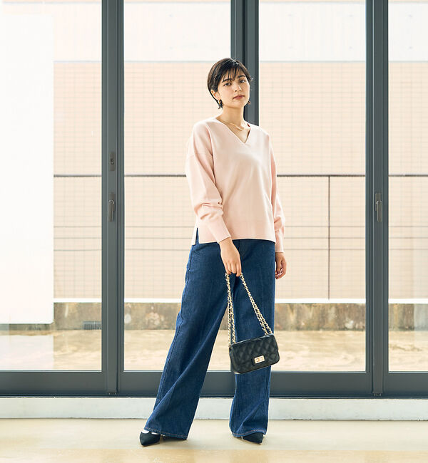 Rouge vif「Vネックドロップスリーブハイゲージニット」|ニット・セーター|