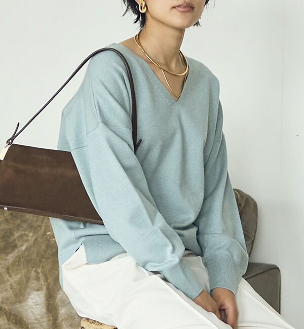 Rouge vif「Vネックドロップスリーブハイゲージニット」|ニット・セーター|ブルー