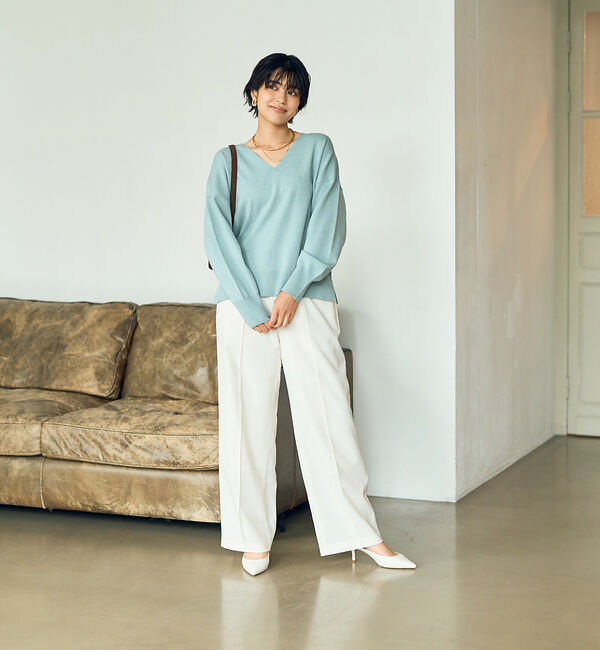 Rouge vif「Vネックドロップスリーブハイゲージニット」|ニット・セーター|