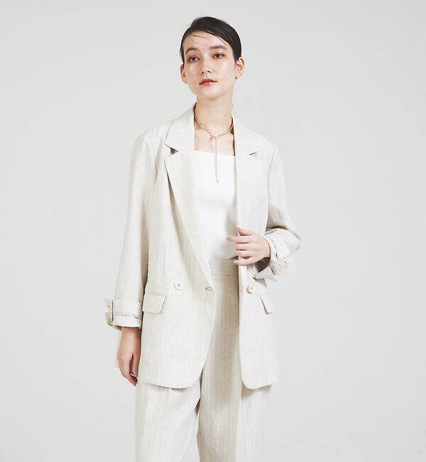 qualite「【セットアップ対応】ランダムヘリンボーンリネンジャケット」|テーラードジャケット|