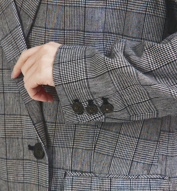 qualite「【セットアップ対応】リネングレンチェックジャケット」|テーラードジャケット|