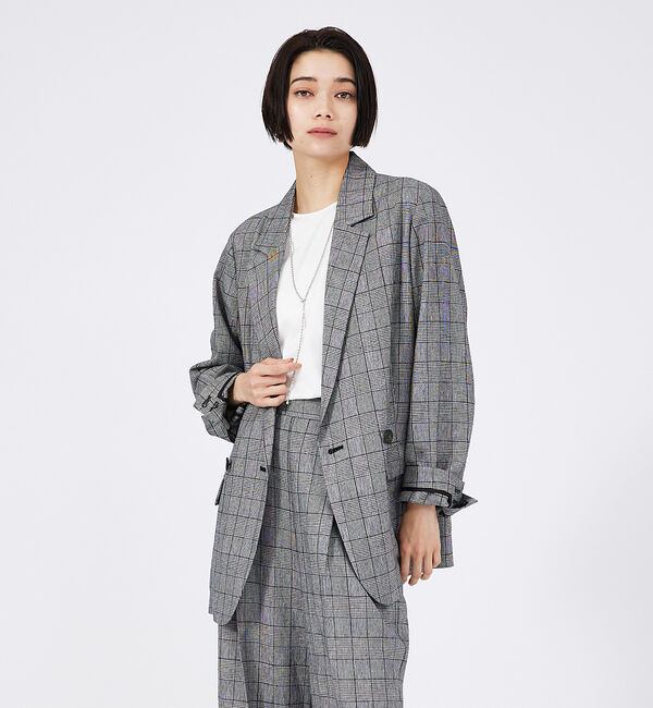 qualite「【セットアップ対応】リネングレンチェックジャケット」|テーラードジャケット|
