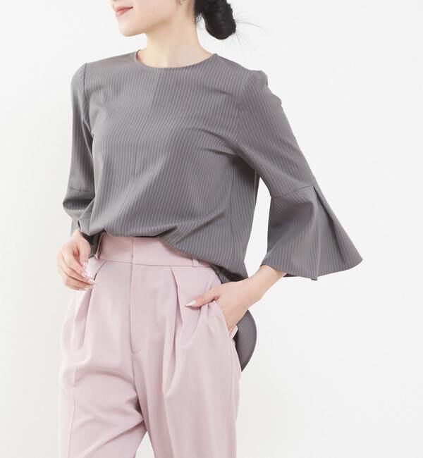 TIARA「フレアスリーブブラウス」|シャツ・ブラウス|グレーストライプ