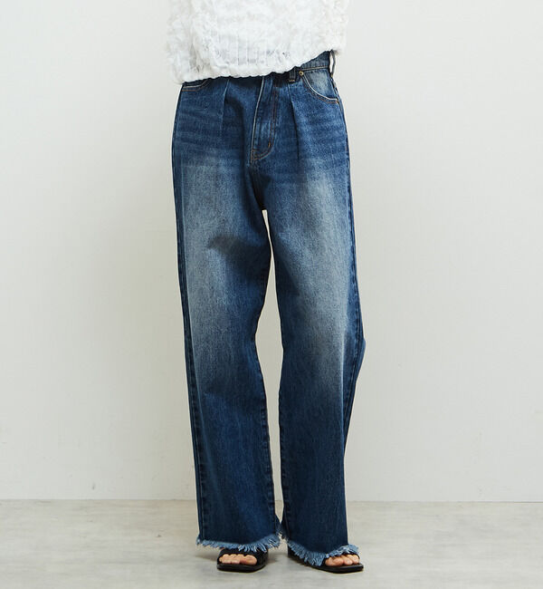 Soffitto「タックセミワイドデニムパンツ」|デニム|インディゴブルー