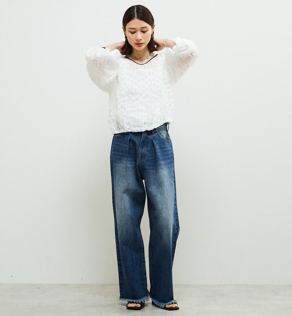 Soffitto「タックセミワイドデニムパンツ」|デニム|