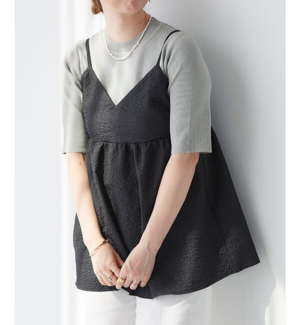 le.coeur blanc「《手洗い可能》ふくれジャガードキャミブラウス」|シャツ・ブラウス|ブラック