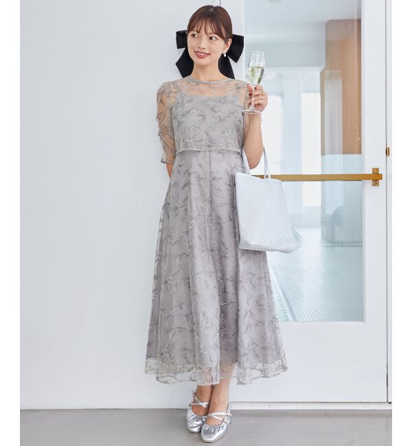  「フラワーエンブロイダリーセットドレス」|ドレス|Ｌ／グリーン