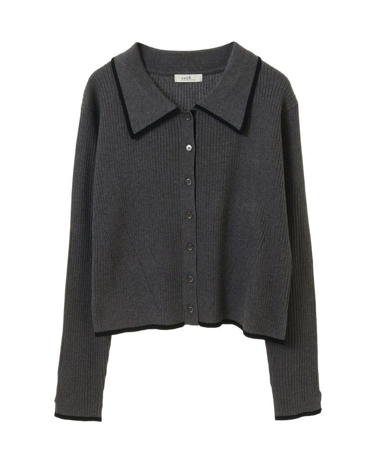 earth music&ecology「バイカラートリムニットカーディガン」|カーディガン|Charcoal Gray