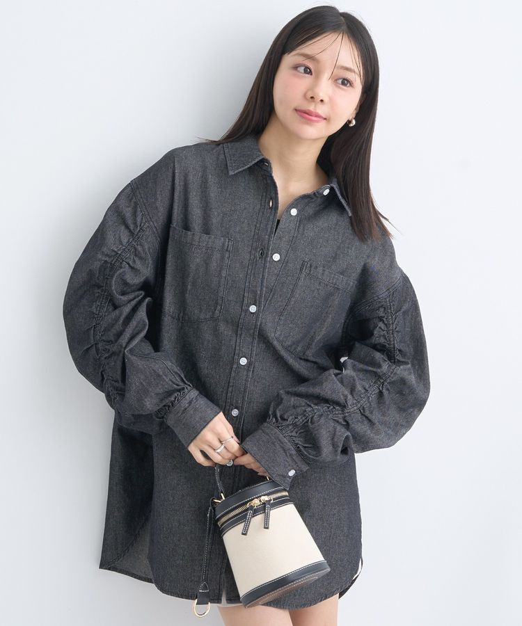 earth music&ecology「シャーリングスリーブデニムシャツ」|シャツ・ブラウス|Black