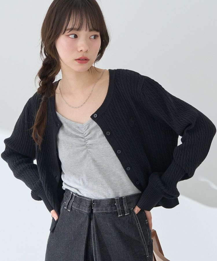 earth music&ecology「ミニケーブルコンパクトカーディガン」|カーディガン|Black