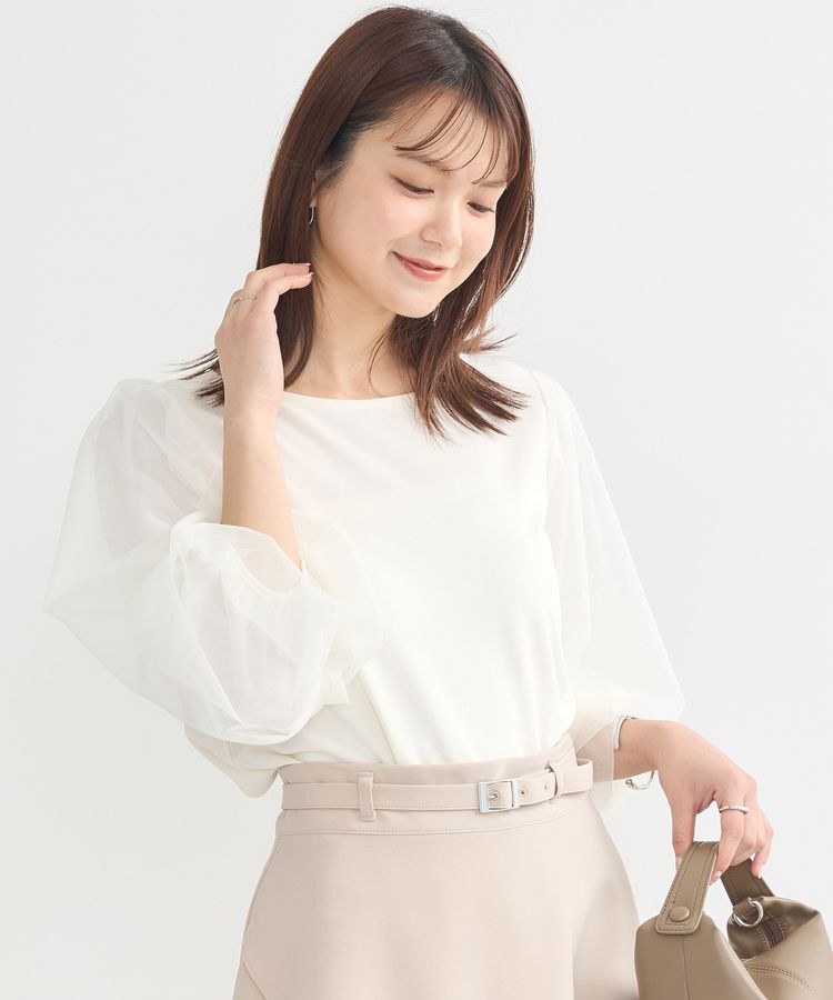 earth music&ecology「キラキラストーンパールチュールスリーブプルオーバー」|Tシャツ・カットソー|