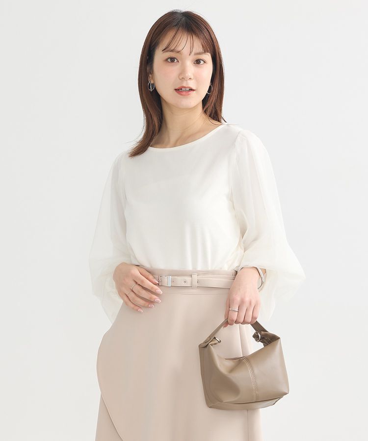 earth music&ecology「キラキラストーンパールチュールスリーブプルオーバー」|Tシャツ・カットソー|